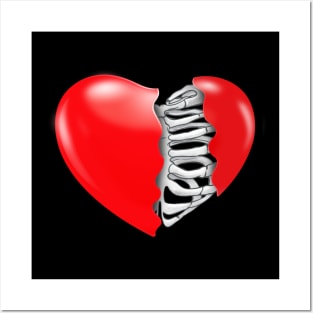 Broken heart, red heart rib cage Posters and Art